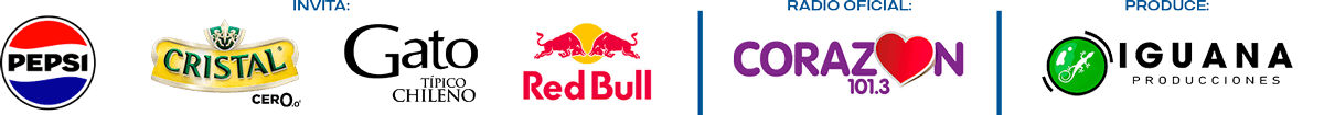 Invita: Pepsi, Cerveza Cristal Cero, Vino Gato, Red Bull &middot; Radio oficial: Corazón 101.3 &middot; Produce: Iguana Producciones